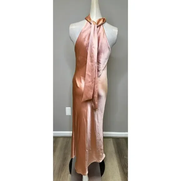 NWT GALVAN LONDON Satin halterneck midi dress US 4 $1169
